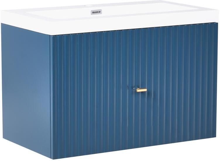 Beliani LAGO Wandgemonteerde wastafelkast Donkerblauw MDF