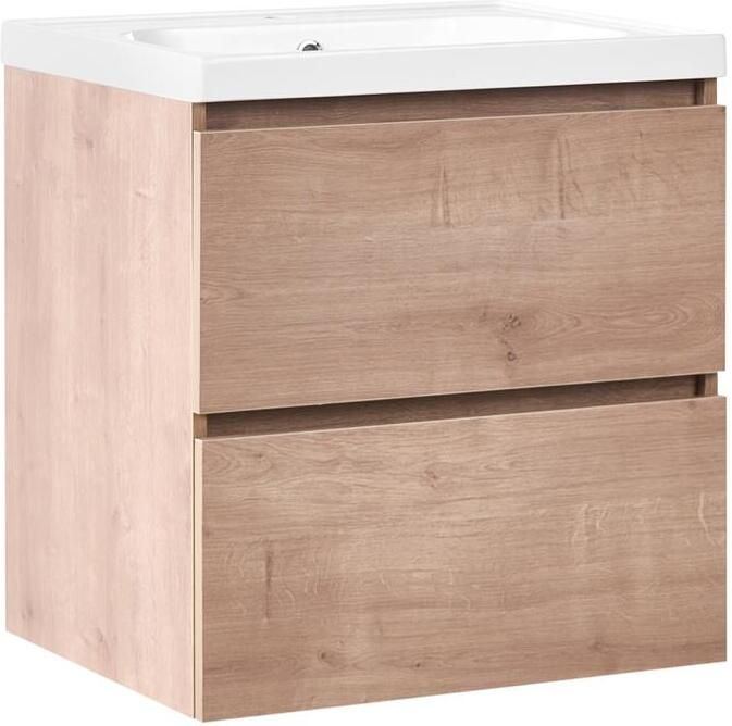 Beliani -LAGOA -Wandgemonteerd meubel met wasbak-Lichtbruin-60 cm-MDF