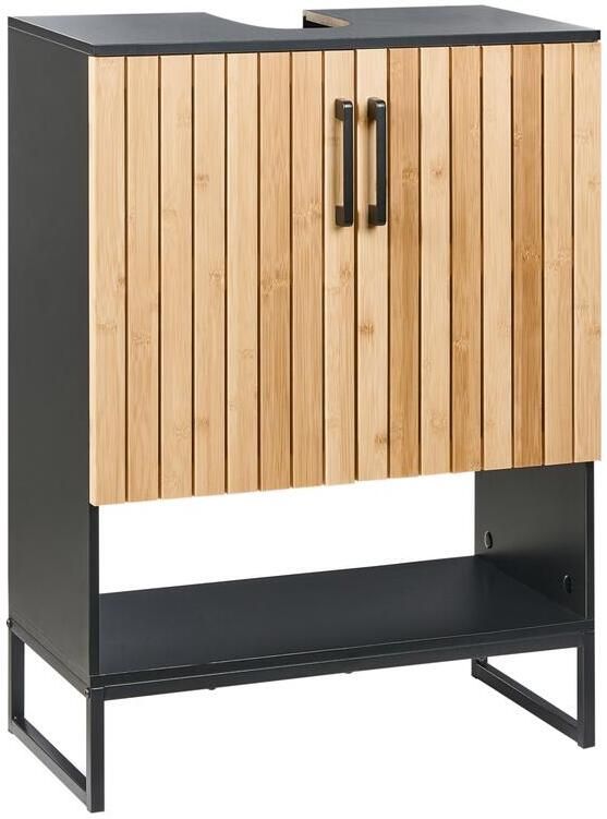 Beliani MISCANTI Wastafelkast Lichtbruin|Zwart Bamboehout