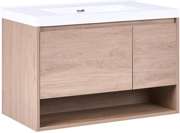 Beliani UMAYO Wandgemonteerd meubel met wasbak Lichtbruin MDF