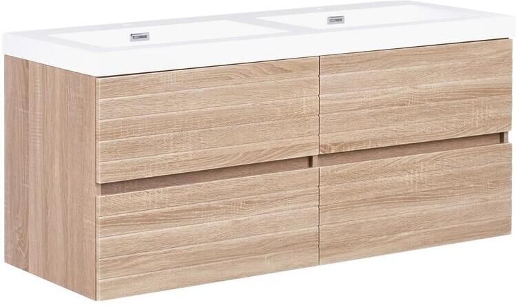 Beliani -URUCU-Wandgemonteerde dubbele wastafelkast-Lichtbruin-MDF