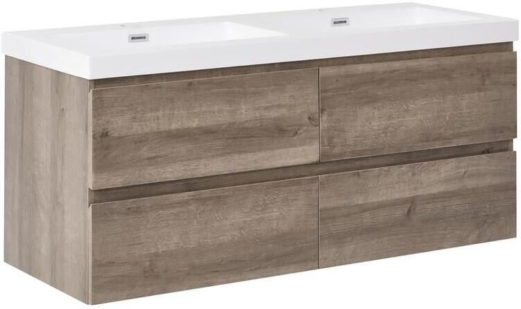Beliani VIEDMA Wandgemonteerde dubbele wastafelkast Taupe MDF