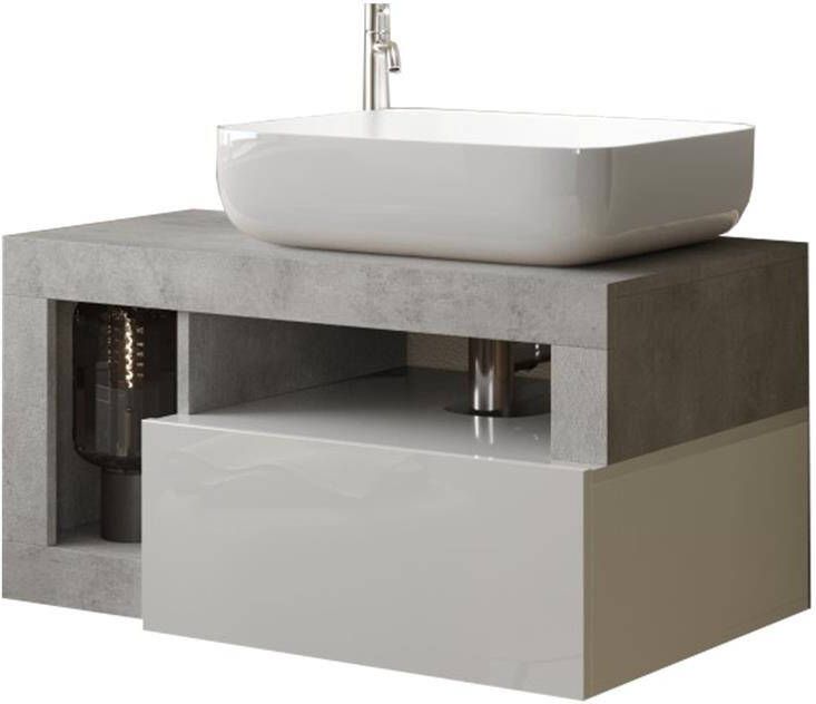 Benvenuto Design Hamburg 79 cm Zwevend Wastafel en Onderkast Beton