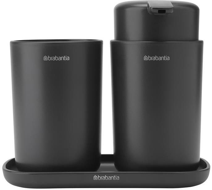 Brabantia ReNew Badkameraccessoires set van 3 Zeeppomp Tandenborstelhouder Schaal donker grijs 280368