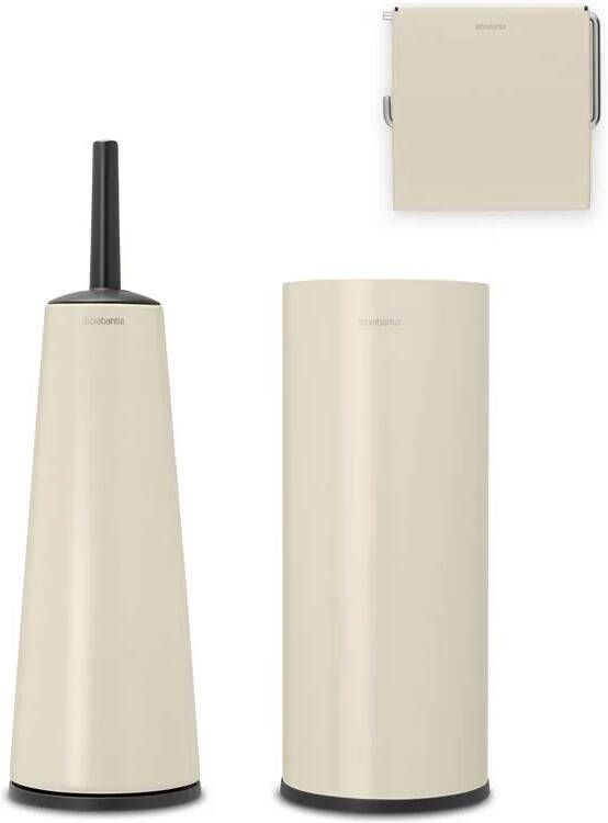 Brabantia ReNew toiletaccessoire set van 3 toiletborstel met houder toiletrolhouder en reserverolhouder Soft Beige