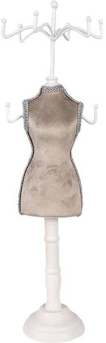 Clayre & Eef Sieraden Standaard 12x12x39 cm Beige Wit Hout IJzer