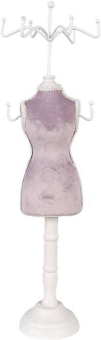 Clayre & Eef Sieraden Standaard 12x12x39 cm Paars Wit Hout IJzer