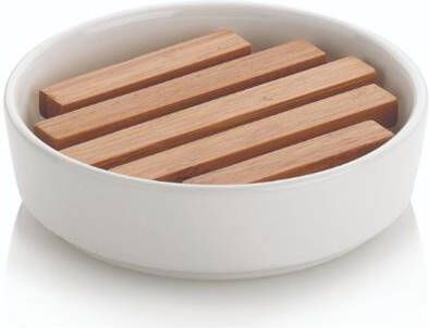 Kela zeepblokhouder Natura 11 5 x 3 cm keramiek wit bruin