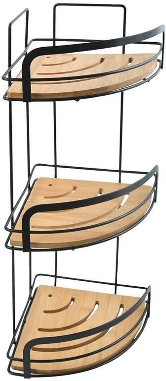 Spirella MSV doucherek 3-laags zwart H49 cm metaal bamboe luxe Douche- en badrekjes