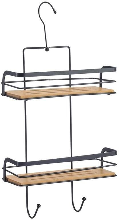 Spirella MSV doucherek hangend 2-laags bamboe hout metaal H49 cm ophanghaak Douche- en badrekjes