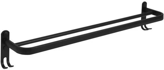 QUVIO Handdoekenrek wand met 2 stangen + 4 haakjes 57 cm Zwart
