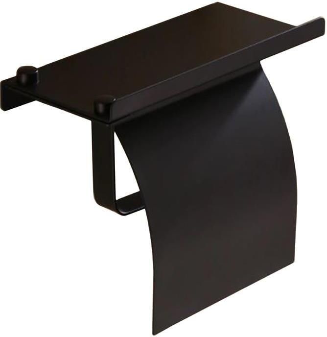QUVIO Toiletrolhouder met telefoon plank staal Zwart