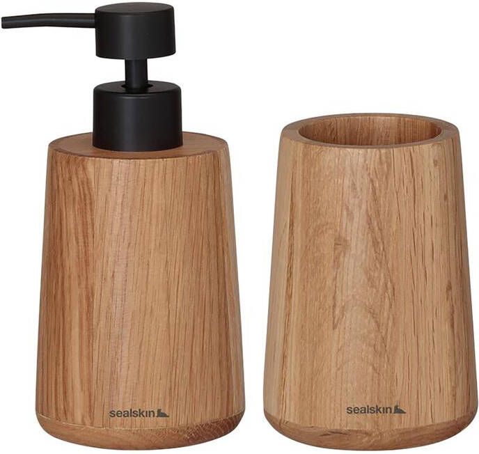 Sealskin Earth Badkamerset Zeepdispenser 150 ml Tandenborstelbeker Eiken
