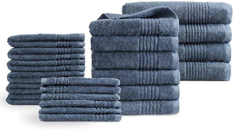 PHLOX Handdoeken 22 delig set Supreme OEKO-TEX Made in Green 600 g m2 zacht katoen ijsblauw