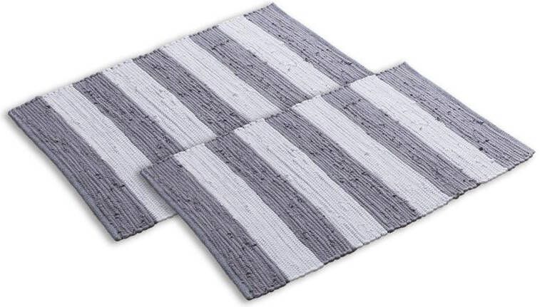 Sfeer voor jou SVJ Douchemat 80x50x1 cm Katoen Zwart|Wit Set van 2