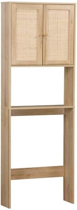 Sweeek Wc meubelrek met houten en rotan decoratie - Foto 1