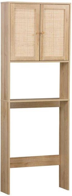 Sweeek Wc meubelrek met houten en rotan decoratie