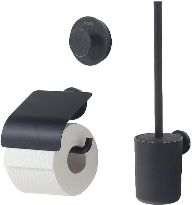 Tiger Urban Toiletaccessoireset Toiletborstel met houder Toiletrolhouder met klep Handdoekhaak Zwart 1316900701 - Foto 2