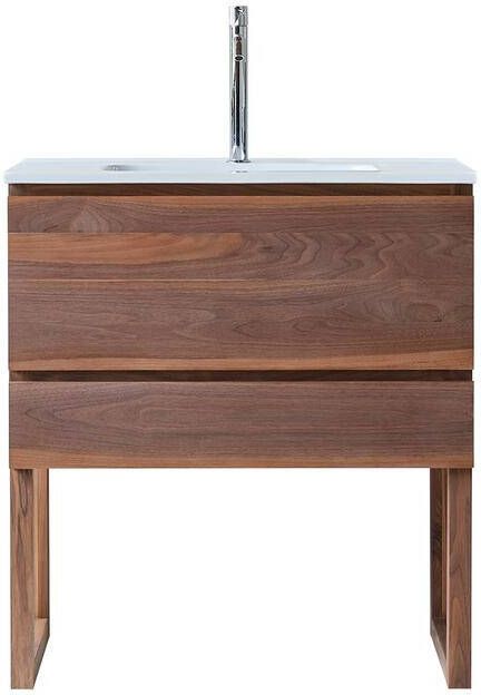 Tikamoon Badkamermeubel van massief walnoothout en keramiek 80 cm