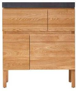 Tikamoon Massief eikenhouten en lavastenen badkamermeubel 80 cm
