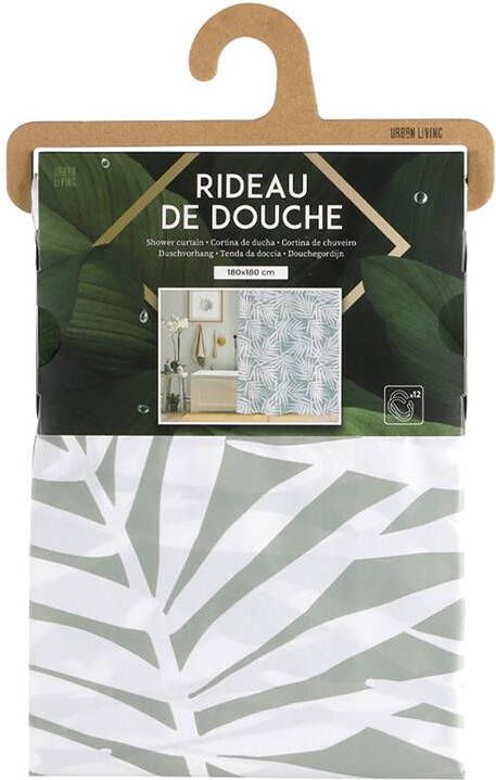 Urban Living Douchegordijn met ringen wit|grijs PVC 180 x 180 cm