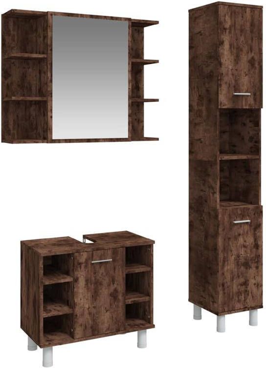 VidaXL 3-delige Badkamermeubelset bewerkt hout gerookt eikenkleurig