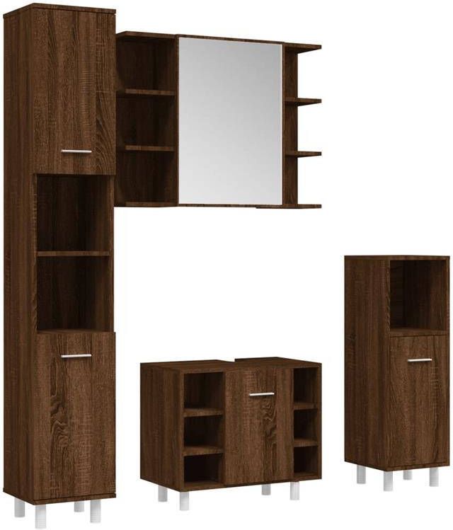 VidaXL 4-delige Badkamermeubelset bewerkt hout bruin eikenkleur