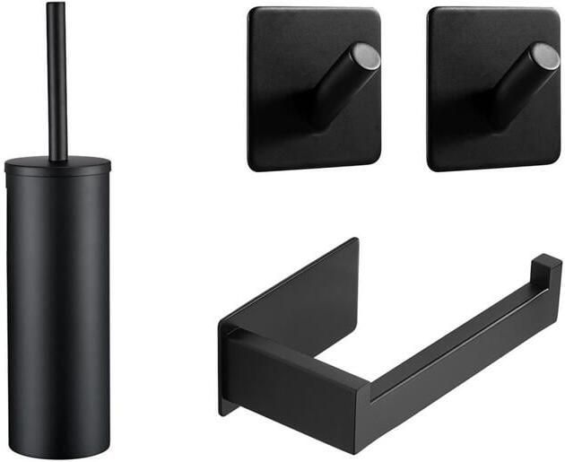 XIVADA Toiletset Zwart 4 delig Wc Rolhouder Handdoekhaak Toiletborstel Toilet Accessoires Set