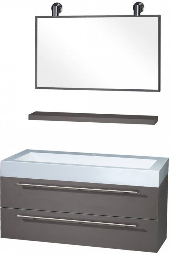 Differnz Force 1000 badmeubelset met planchet spiegel en wasbak met 1 kraangat 100 x 49 x 48 cm antraciet