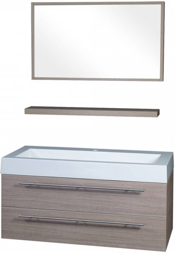 Differnz Force 1000 badmeubelset met planchet spiegel en wasbak met 1 kraangat 100 x 49 x 48 cm eiken