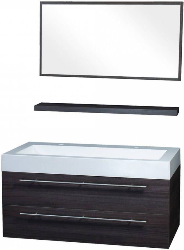 Differnz Force1000 badmeubelset 100x49x48cm MDF 2 kraangaten 1 wasbak met spiegel Grijs Eiken 36.009.89
