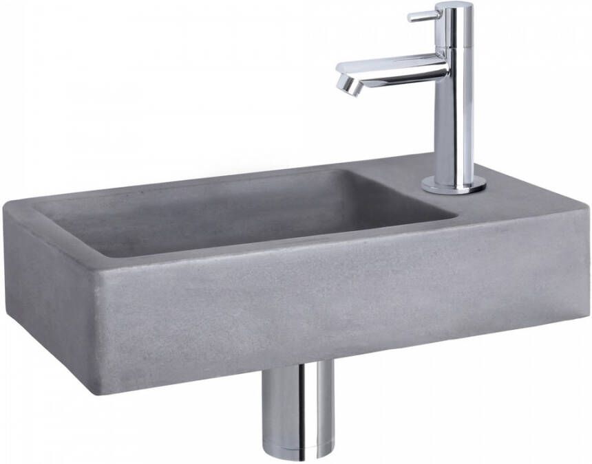 Differnz Force fonteinset 40x22x8cm Rechthoek 1 kraangat Recht chromen kraan Beton Grijs 38.400.64