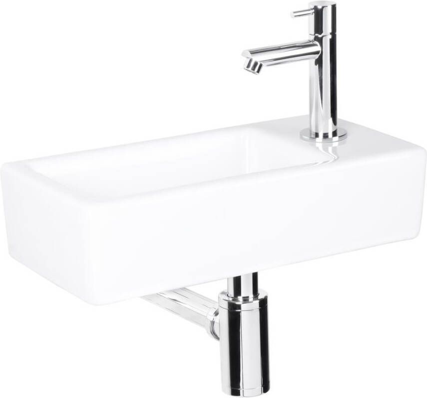 Differnz Helios fonteinset 37.5x18.5x9.5cm Rechthoek 1 kraangat rechts Recht chromen kraan Keramiek Wit 38.010.00 - Foto 2