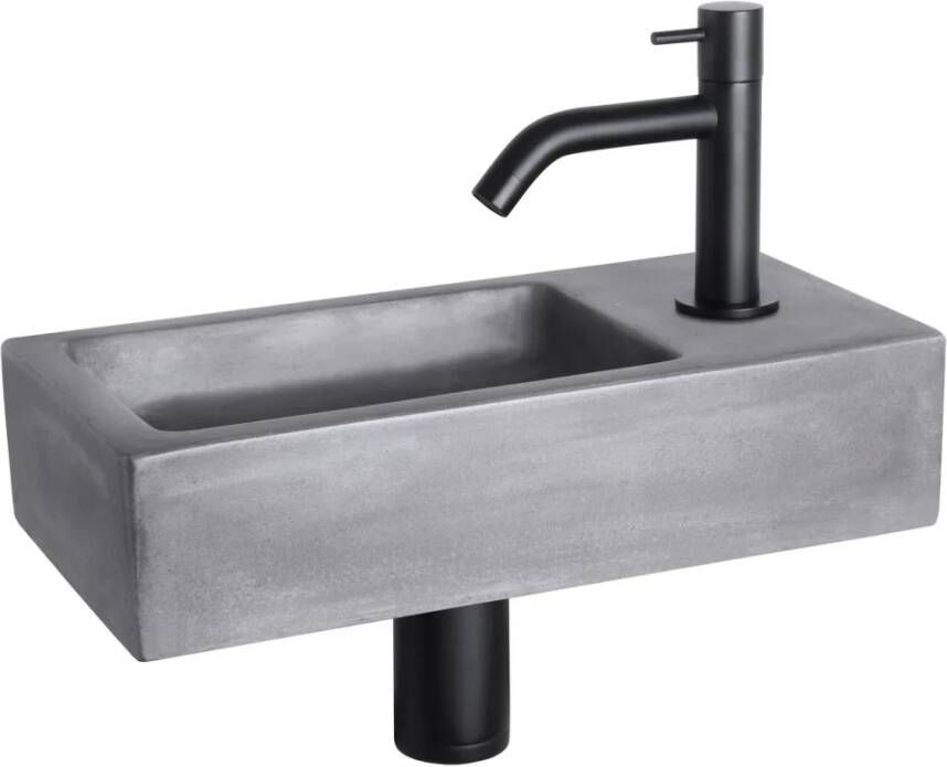Differnz Ravo fonteinset 38.5x18.5x9cm Rechthoek 1 kraangat Gebogen matte zwarte kraan beton donkergrijs 38.400.96