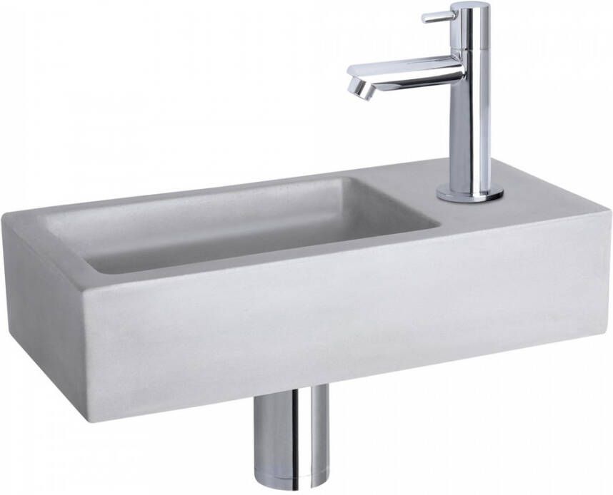 Differnz Ravo fonteinset met rechte kraan chroom 38 5 x 18 5 x 9 cm beton lichtgrijs