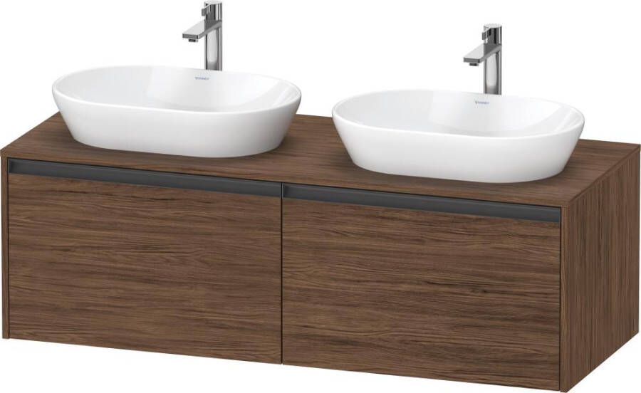 Duravit Ketho 2 wastafelonderbouwkast incl. consoleplaat met 2 laden voor dubbele waskommen 140x55x45.9cm met handgrepen antraciet taupe supermat K24888B83830000 - Foto 2