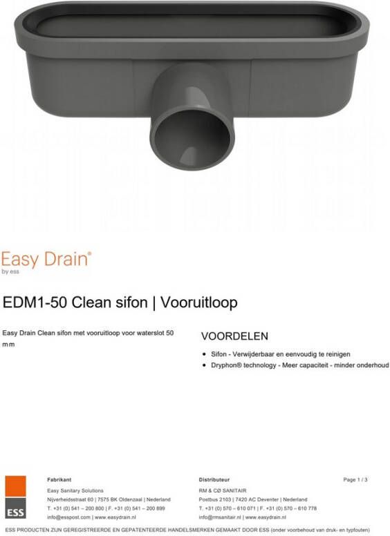 Easy Drain Clean sifon met vooruitloop voor waterslot 50 mm