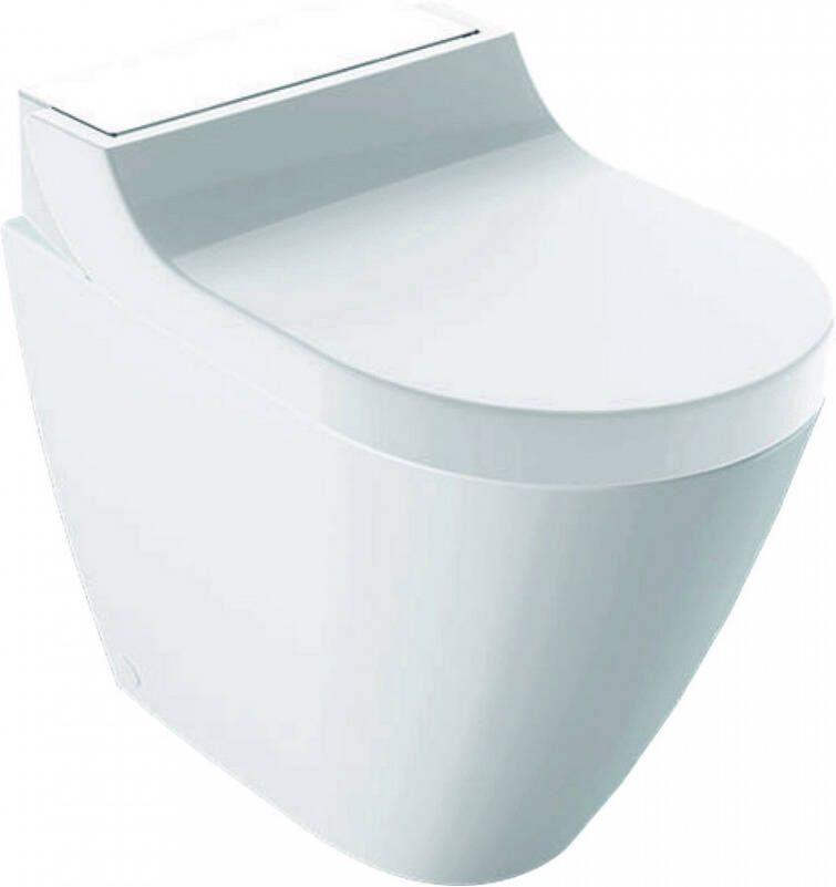 Geberit AquaClean Tuma Comfort douche wc staand met geurafzuiging föhn ladydouche en verwarmbare softclose zitting witglas decorplaat wit