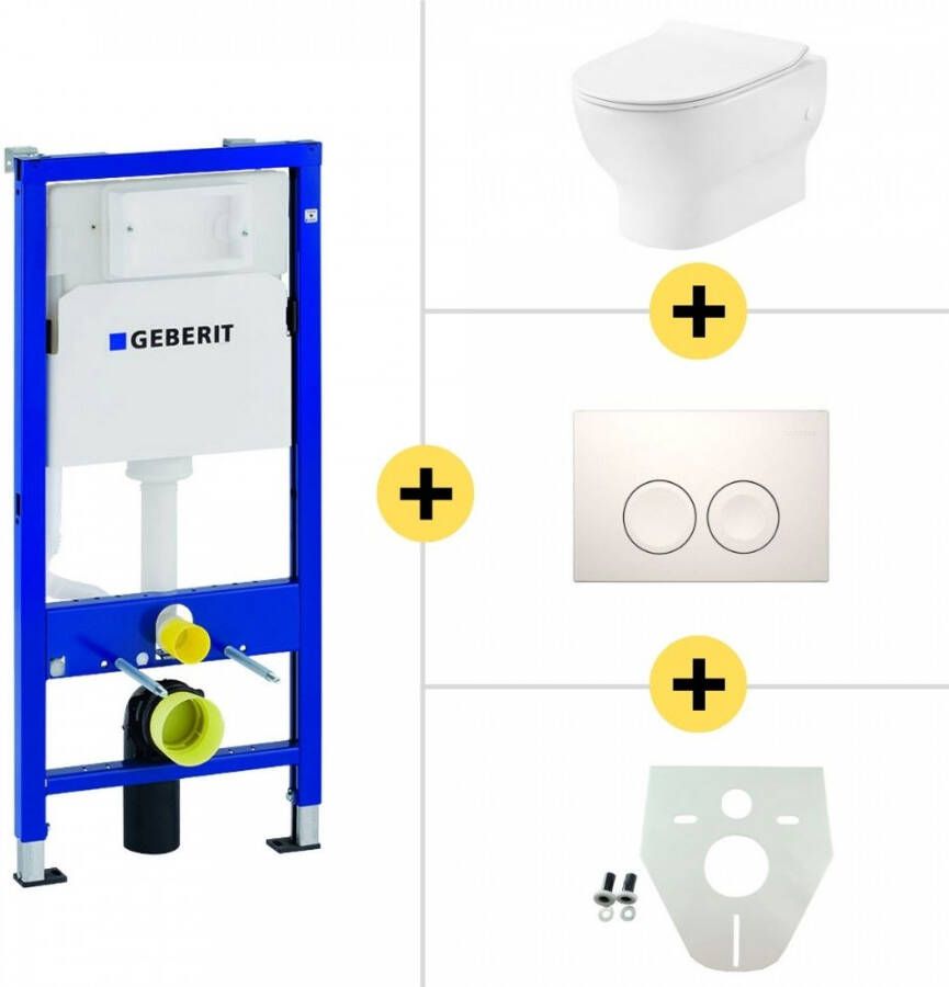 Geberit Toiletset UP100 Duofix + Wiesbaden Mercurius hangend toilet met zitting + Delta21 bedieningsplaat wit