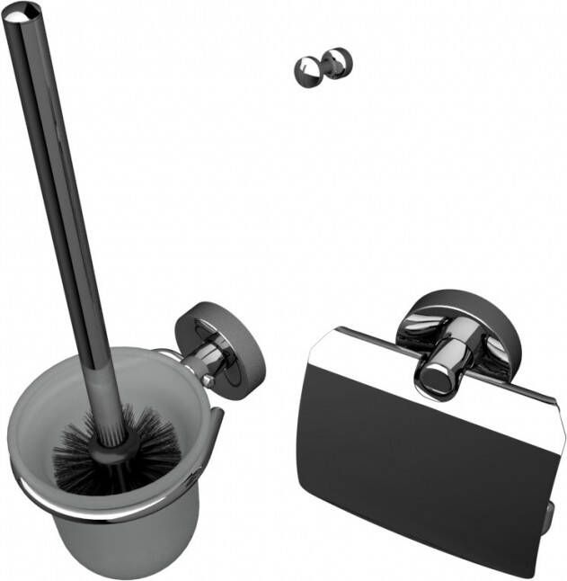 Geesa Luna toiletset compleet met closetrolhouder met klep borstelgarnituur + ophanghaak met extra zwarte borstel chroom 915500-115 - Foto 2