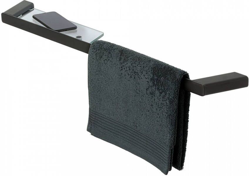 Geesa Shift Handdoekrek Zwart met planchet van transparant glas 91995406850