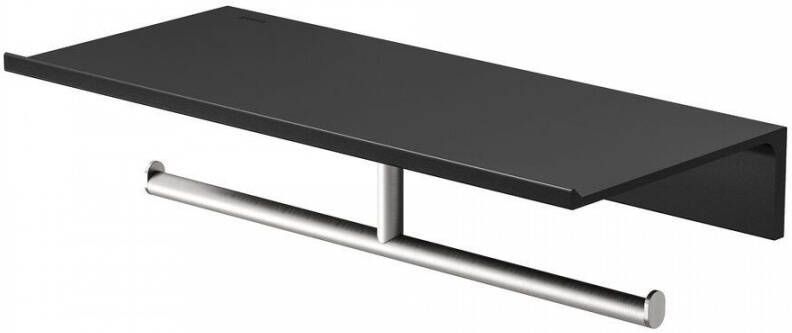 Geesa Planchet met Toiletrolhouder Zonder Klep Dubbel Leev 28 cm Geborsteld RVS Zwart