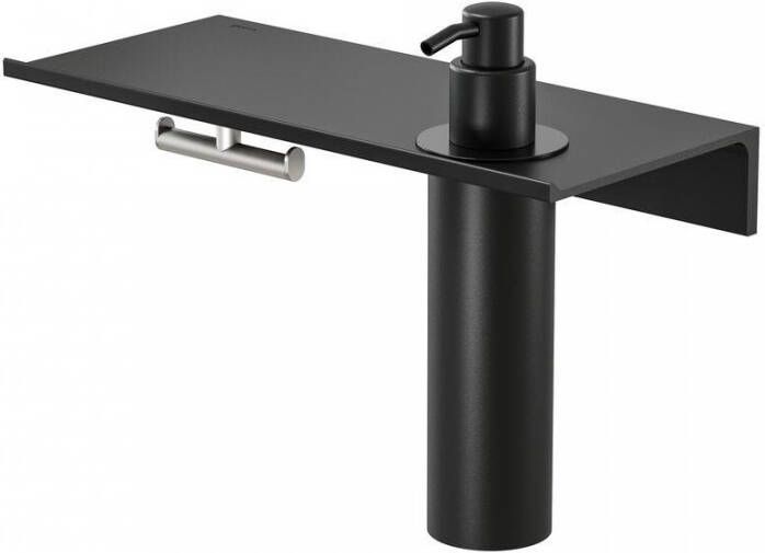 Geesa Leev planchet 28cm zwart met zeepdispenser 200ml zwart met handdoekhaak geborsteld RVS