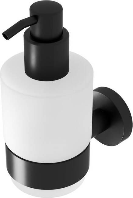 GEESA Nemox Black enkele ronde zeepdispenser 200ml glas flacon rvs houder hxbxd 148x67x103mm mat zwart