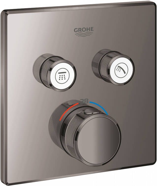 GROHE Grohtherm SmartControl Inbouwmengkraan opbouwdeel bad douche thermostaat vierkant 2x omstel hard graphite geborsteld - Foto 2
