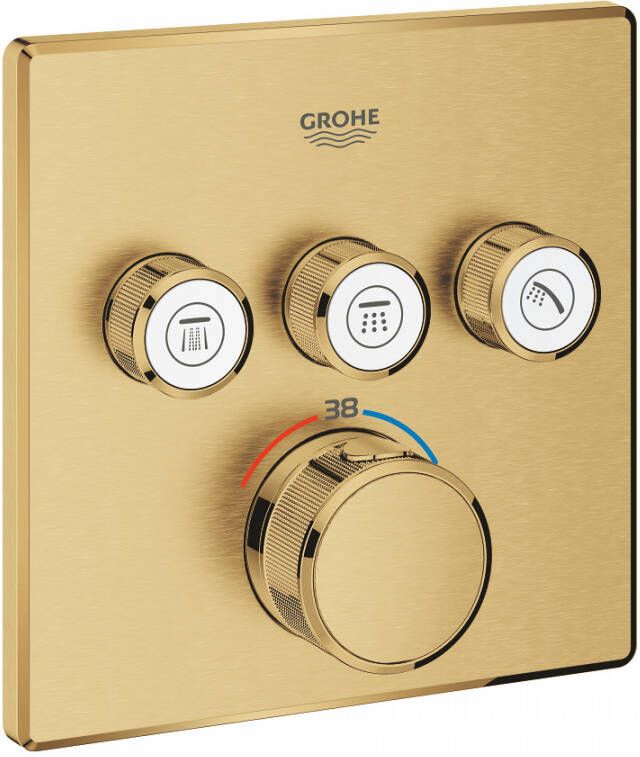 Grohe Grohtherm SmartControl afbouwdeel thermostatische Inbouwmengkraan bad douche met 3-weg omstelling vierkant Cool sunrise geborsteld