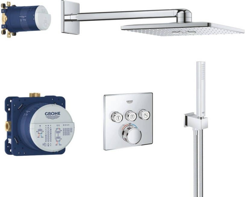 Grohe Grohtherm smartcontrol Regendoucheset Inbouw hoofddouche vierkant 31cm handdouche staaf wandarm chroom 34804000