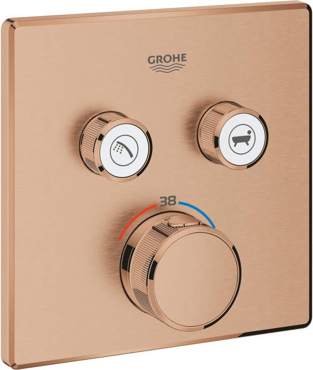 GROHE Grohtherm SmartControl Inbouwmengkraan opbouwdeel bad douche thermostaat vierkant 2x omstel hard graphite geborsteld