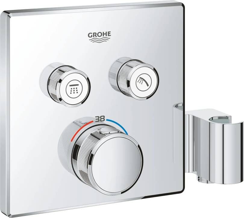 GROHE Grohtherm Smartcontrol opbouwdeel thermostatisch vierkant wand eengreeps douchehouder met 2x omstelinrichting chroom