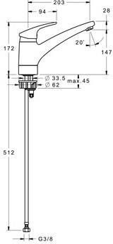 Hansa mix 1 gats keukenkraan met 150° draaibare uitloop 20.3cm chroom 01142283 - Foto 2